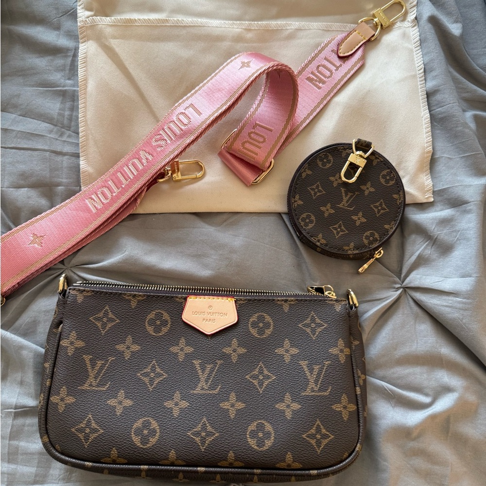 Designer inspired Monogram Crossbody Bag with Pink Strap